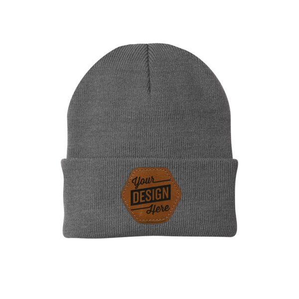 Knit Cap with Custom Laser Engraved Leather Patch - Your Logo Thumbnail