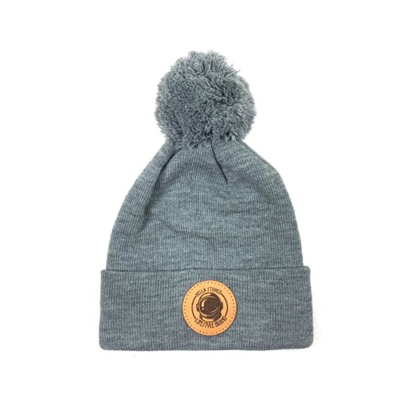 Flexfit Cuffed Knit Pom Pom Beanie Leather Patch Bundle - Laser Engraved - Your Logo Thumbnail